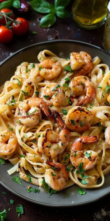 Pasta con Camarones a la Parrilla