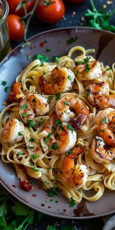 Pasta con Camarones a la Parrilla