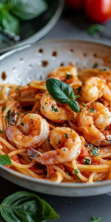 Pasta con Camarones Rosados – Salsa Italiana Rosa