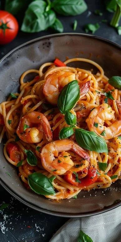 Pasta con Camarones Rosados – Salsa Italiana Rosa