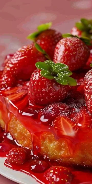Delicioso pastel invertido de fresas con decoración atractiva