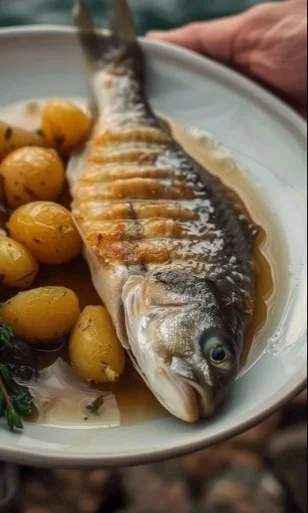 Platillo de Pescado a la Meunière servido con limón y perejil.