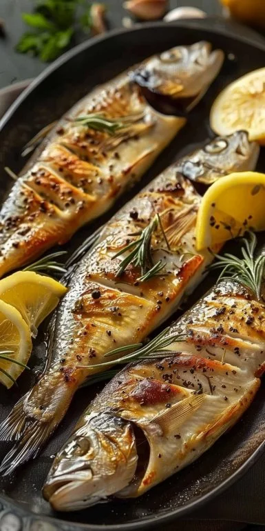 Pescado al horno con limón, ajo y perejil