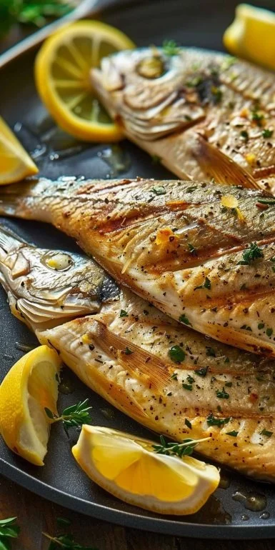 Pescado al horno con limón, ajo y perejil