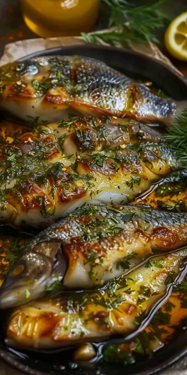 Pescado al Horno con Mantequilla de Ajo