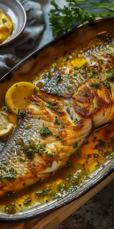Pescado al Horno con Mantequilla de Ajo