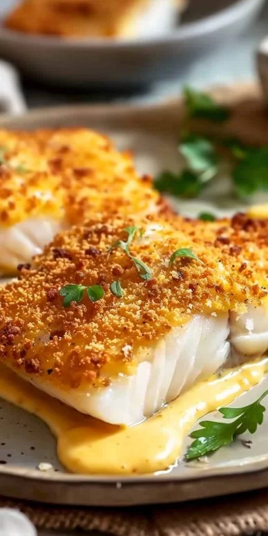 Pescado Al Horno Crujiente Con Mayonesa Y Panko