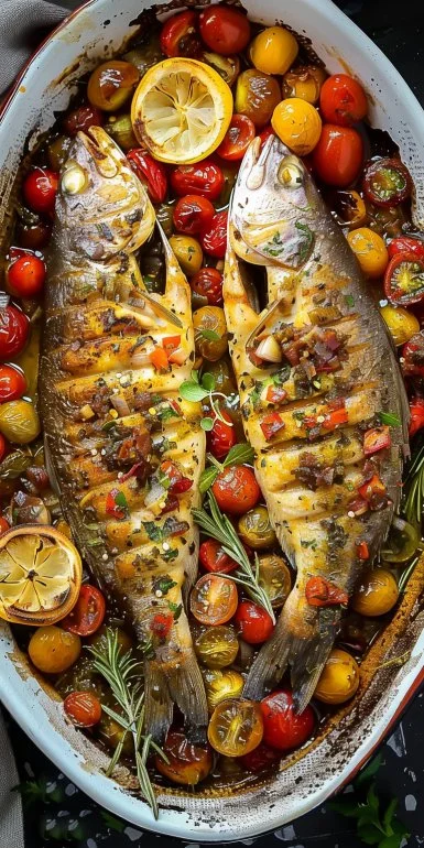 Pescado Mediterráneo al horno con hierbas frescas y limón