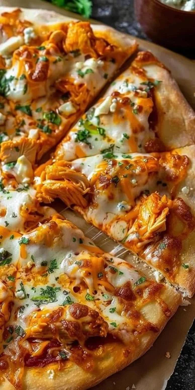Pizza de Pollo Buffalo con Queso Azul, una deliciosa opción picante