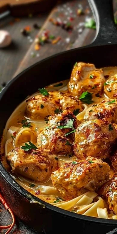 Receta de Pollo Cajún Cremoso Rápido en un plato gourmet