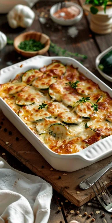 Pollo calabacín queso horno