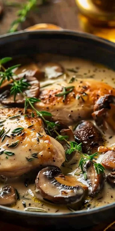 Pollo cremoso con setas
