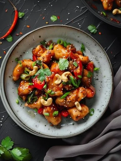 Pollo dragón anacardos salteado