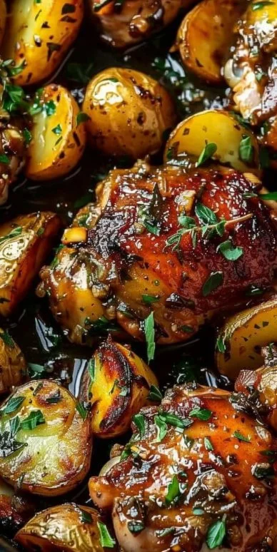 Pollo mantequilla ajo patatas