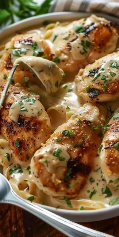 Pollo parmesano ajo cremoso