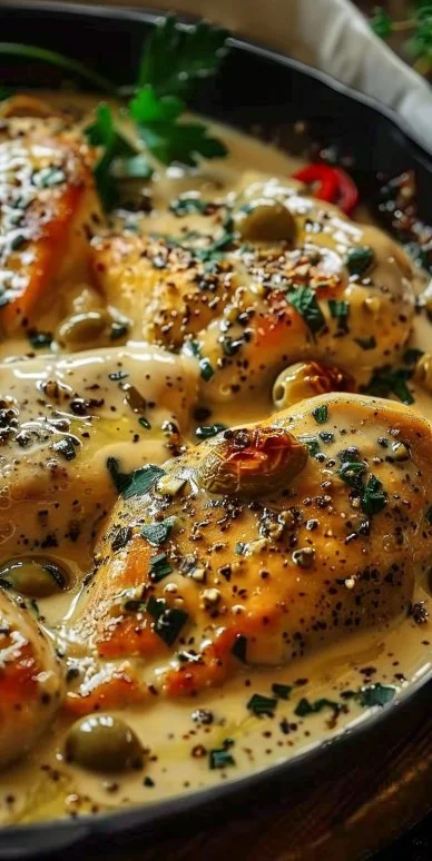 Plato de Pollo Pepperoncini Cremoso con pimientos y especias