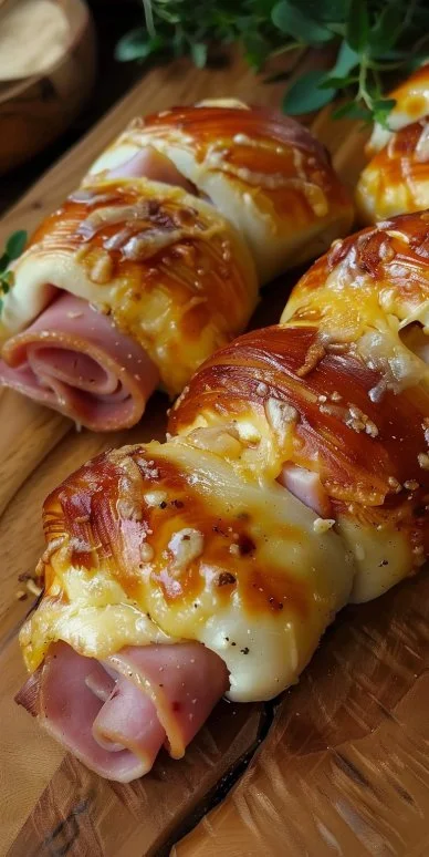 Enrollado de jamón y queso saludable y delicioso en un plato