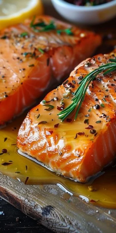 Receta de salmón con mostaza servida en un plato elegante