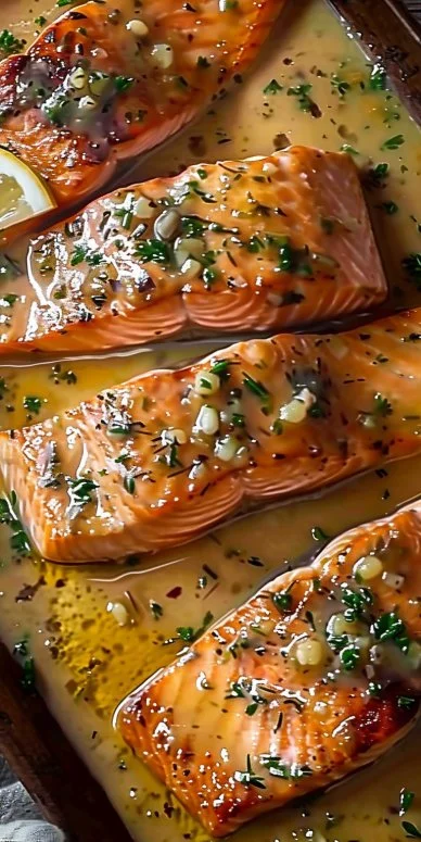 Salmón con Salsa de Mantequilla de Ajo