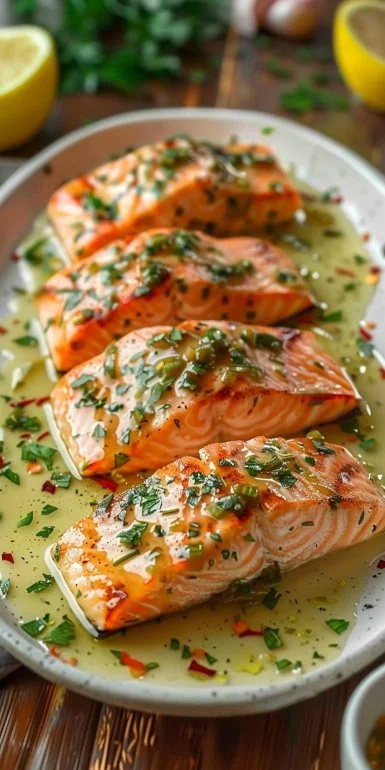 Salmón con Salsa de Mantequilla de Ajo y Limón