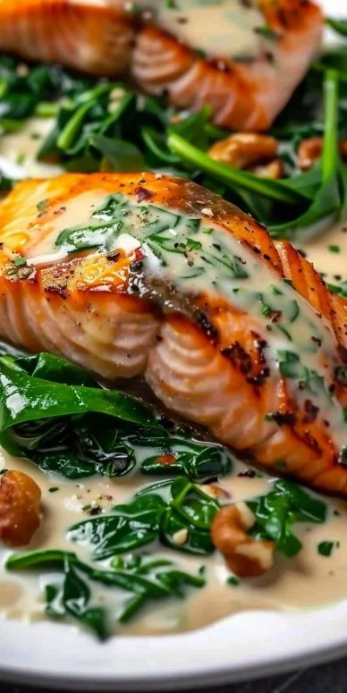 Salmón Cremoso con Espinacas