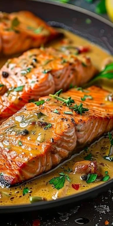 Plato de Salmón Cremoso Irresistible con una presentación apetitosa