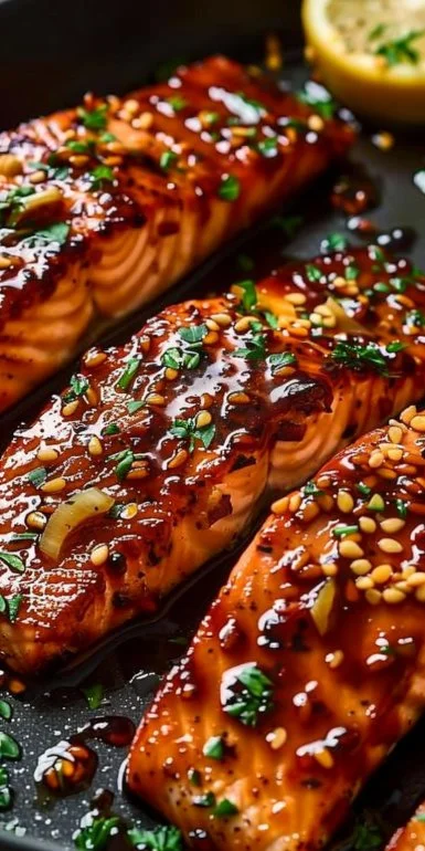 Salmón glaseado con miel y ajo