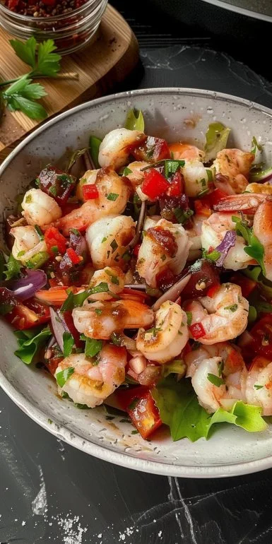 Plato de Salpicón de Mariscos preparado con frescos mariscos y vegetales