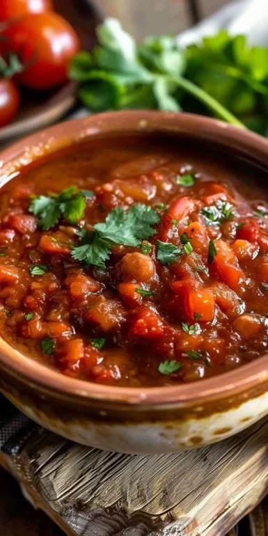 Receta de salsa brava casera con ingredientes frescos y picantes.