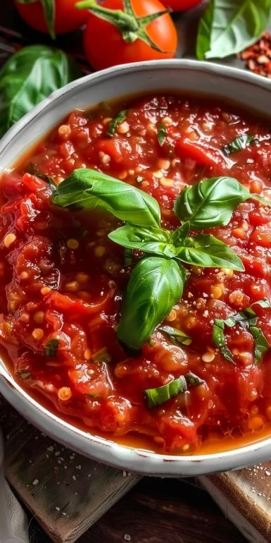 Salsa de tomate casera con albahaca