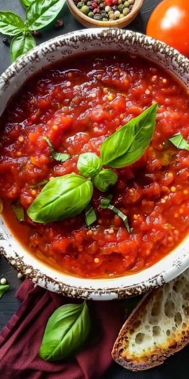 Salsa de tomate casera con albahaca
