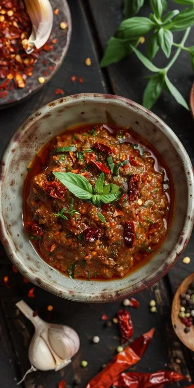 Receta de salsa pesto rojo con tomates secos, ideal para pastas y aperitivos.