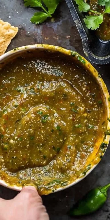 Receta de Salsa Verde de Tomatillo Asado deliciosa y fácil de preparar.