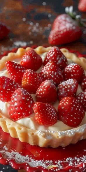 Tarta Fresa Crema fresca y deliciosa decorada con fresas y crema batida
