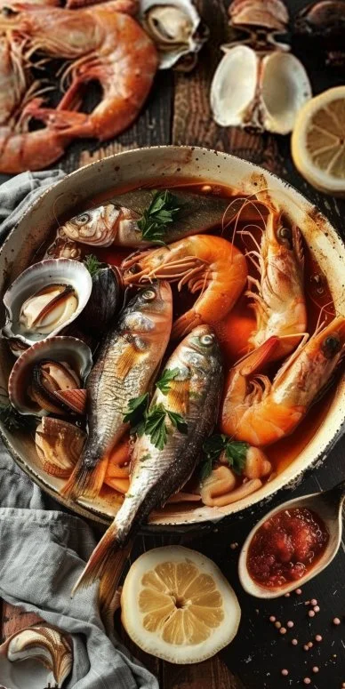 Zarzuela de pescado y marisco tradicional española en un plato colorido