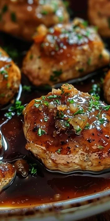 Albóndigas de pollo con mostaza y arce en una olla de cocción lenta