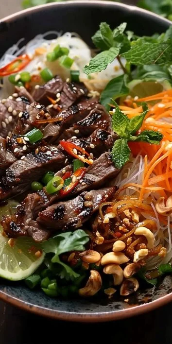 Ensalada de carne asada y fideos de arroz