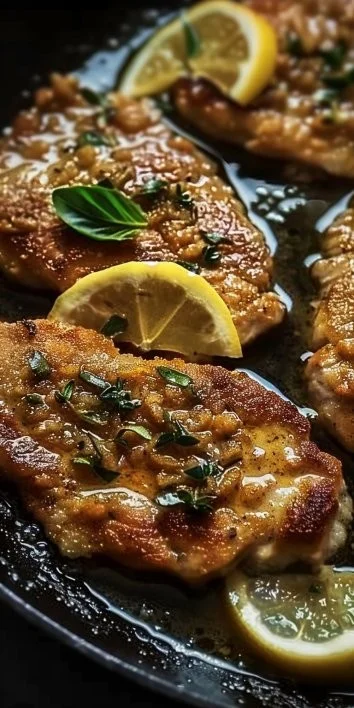 Escalopes de ternera piccata con salsa de limón y alcaparras