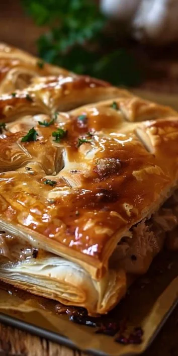 Hojaldre de cerdo desmenuzado en la bandeja