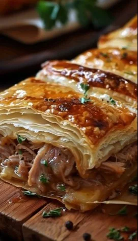 Hojaldre de cerdo desmenuzado en la bandeja