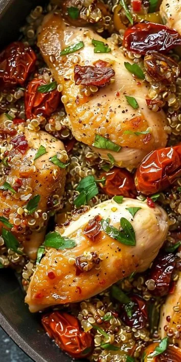 One Pot de Pollo y Quinoa con Tomates Secos