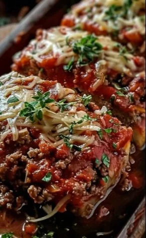 Pan de carne a la italiana cocinado con ingredientes frescos y sabrosos.