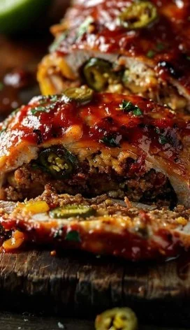 Pechuga Rellena Picante servida con guarnición colorida en un plato