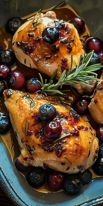 Pollo con arándanos y romero