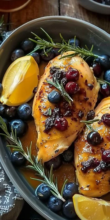 Pollo con arándanos y romero