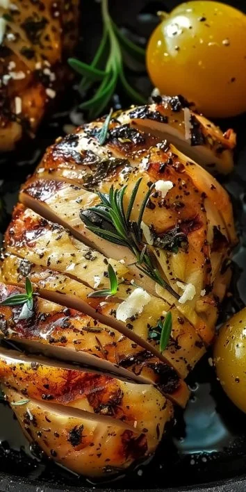 Plato de Pollo Hasselback Italiano con hierbas y mozzarella derretida