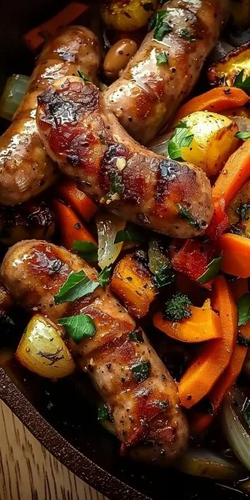 Salteado de verduras y salchichas merguez a la olla a presión