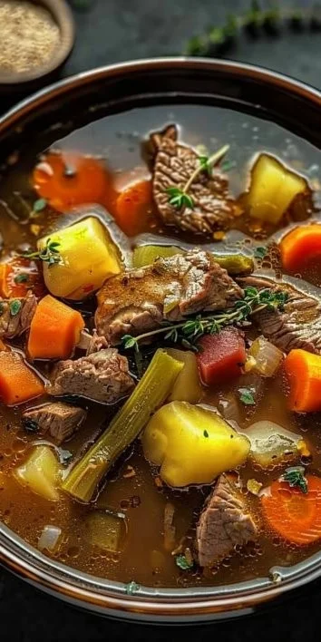 Sopa estofado de res y verduras cocinada en crockpot